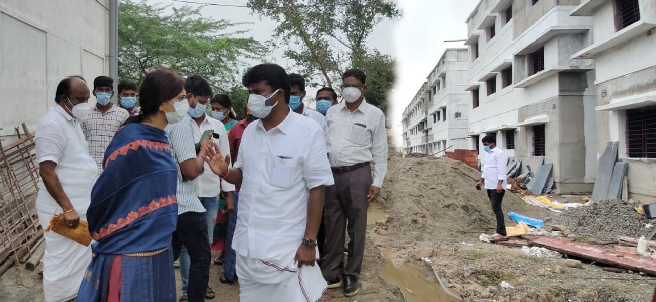 இலுப்பூரில் கட்டப்படும் குடிசைமாற்று வாரிய அடுக்குமாடி குடியிருப்புகள்:  அமைச்சர் சி.விஜயபாஸ்கர் ஆய்வு 