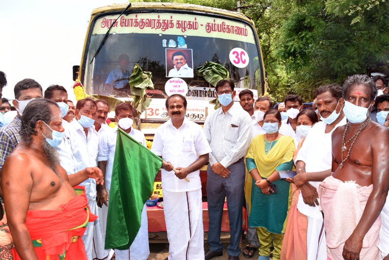 பொற்பனைக் கோட்டைக்கு  புதிய  பேருந்து சேவை:அமைச்சர் சிவ.வீ. மெய்யநாதன் தொடங்கி வைத்தார்